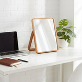 ZOROSY Desk Makeup Mirrors with Wood - Rectangle Wall-Mounted Mirrors Table Mirrors for Living Room Bedroom Birthday Gifts (10.5" L x 7.8" W)