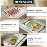 Over the Sink Colander - Strainers and Colanders - Sink Strainer Basket - Expandable Fine Mesh Strainer with Rubber Grip for Veggie, Fruits, Pasta, Home Kitchen Essentials (9.5W x 13.4-21.3L x 3.3H)