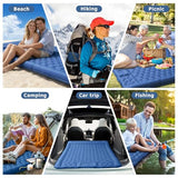 Toncoke 5.1" Thick Double Sleeping Pad with Foot Pump & Pillow, 77.5x53.9 2-Person Air Mattress for Camping, Ultralight & Compact for Backpacking, Hiking, Car Travel Navy Blue