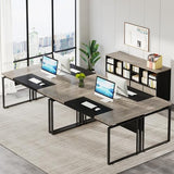L-Shaped Executive Desk with Reversible File Cabinet, 63" Office Desk with Storage Drawers, L-Shaped Computer Desk (Gray & Black)