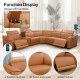 Power Recliner Sectional Sofa for Living Room, Power Leather Corner Sectional Couch with Dual Recliners