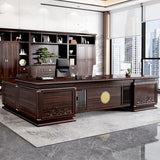 LSIGHTUS Rustic Executive Office Desk with Storage Cabinet