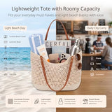 Crochet Beach Tote Bag for Women with Zipper Closure & Lining, Summer Woven Shoulder Bag, Straw Style Boho Vacation Purse