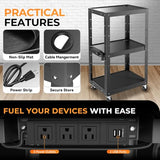 Auto Dynasty Height Adjustable AV Presentation Cart with Power Strip, Rolling Storage AV Carts for Video Projector