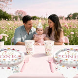 Fexivo 269pcs Wildflower 1st Birthday Decorations Girl, One-stop Set for 25 People, Includes 350gsm Plates Backdrop and Tablecloths, Suitable for Wild and Onederful 1st Birthday Girl