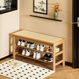 latifolia Shoe Rack Bench, 3-Tier Bamboo Shoe Bench with Breathable Rattan Seat Cushion, Shoe Storage Rack for Entryway(Nautre,31.50''L)