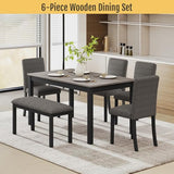 Zevemomo 6-Piece Solid Wood Dining Table Set, Wooden Legs, Dark Gray