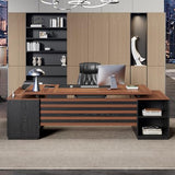 Executive L-Shaped Desk with Storage Cabinet, 78-Inch Large Home Office Desks with Power Outlet and Lateral File Cabinet