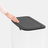Brabantia Bo Touch Top Kitchen Trash Can with Single Compartment & Raised Legs | White | 9.5 Gal Inner Bucket | Soft-Close Garbage Can, Stay-Open Lid | Fits Against Wall | + Trash Bags