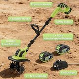 EnduTools Cordless Tiller Cultivator - 21V 360RPM Electric Garden Tiller with 2 * 4.0Ah Batteries & Fast Charger, 9In Tilling Width and 6.7In Depth