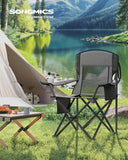 SONGMICS Camping Chair, Folding Oversized Chair, Comfortable and Heavy-Duty, 352 lb Weight Capacity, Adjustable Armrests with Cooler Bag, Storage Bag, Breathable Mesh, Slate Gray UGCB060G01