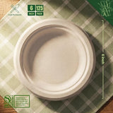 Yarmchahk Disposable Paper Plates, 6 inch Heavy Duty Paper Plate, Soak and Cut Proof, Natural Biodegradable Bagasse Plates for Microwave, Dinner, Party, Picnic,125 Pack