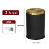 LEASYLIFE 9L/2.3GAL Small Trash Can with Swing Lid, Waste Paper Baskets for Bathrooms,Black and Gold Trash Can for Bathroom,Bedroom, Powder Room,Office,Laundry Room (9L-Black)