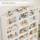 Triple Wide Bookshelf, 7-Tier Tall Bookcase with 15-Cube Open Bookshelf & 4 Doors, Large Bookshelf with Storage Cabinet