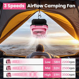 26800mAh Portable Fan Rechargeable with 18W Detachable Solar Panel, Quiet Battery Powered Camping Fan Cordless with LED Lantern,3 Speed,Timer,USB-C,for Bedroom Tent Home Office Desk Hurricane(Pink)