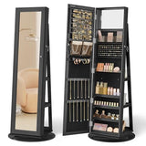 SONGMICS 360° Swivel Jewelry Cabinet, Lockable Jewelry Organizer with Full-Length Mirror, Rear Storage Shelves, Interior Mirror, Jewelry Armoire, Gift Idea, Black UJJC006B01