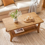LITTLE TREE Solid Wood Coffee Table, 47-Inch Living Room Center Table with Shelf, 2-Tier, Smooth Corners, Child-Friendly, Easy Assembly, Brown