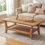 LITTLE TREE Solid Wood Coffee Table, 47-Inch Living Room Center Table with Shelf, 2-Tier, Smooth Corners, Child-Friendly, Easy Assembly, Brown