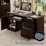 blini Large Farmhouse Executive Desk with Drawers，Wood Computer Desk