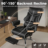 COMHOMA Big and Tall Office Chair 400lbs High Back Gaming Chair with Ergonomic Lumbar Support & Pocket Spring Cushion for Lower Back Pain Relief, Leather Executive Chair with Foot Rest, Iron Black