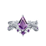 Oseew Amethyst rings for women sterling silver Amethyst engagement ring set Anniversary Kite Shape