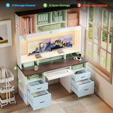 Bestier 77.8" H Computer Desk with Hutch, Charging Station, LED Light,White