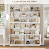 Triple Wide Bookshelf, 7-Tier Tall Bookcase with 15-Cube Open Bookshelf & 4 Doors, Large Bookshelf with Storage Cabinet