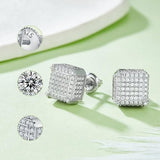 S925 Silver Hip-Hop Style Square Diamond Unique Stud Earrings