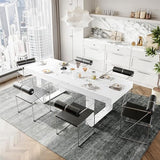 STHOUYN White Marble Extendable Dining Room Table for 8 10, 70.9" (86.6") x 31.5", Rectangle Dinner Table for 6-10,