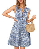 MOLERANI Women Summer Casual Sundress Sleeveless V Neck Button Down Tiered Dresses with Pockets Poolside Petite Lightweight,GY BU S Floral,2XL