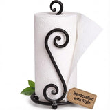 RTZEN Matte Black Paper Towel Holder Countertop - Decorative Farmhouse Paper Towel Roll Holder - Rustic Metal Modern Stand for Kitchen or Bathroom (Swirl)