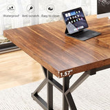 70.8-Inch Office Desk, Wooden Executive Office Desk, Modern Work Desk, Brown-Black