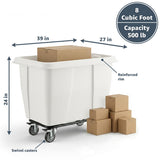 8 Cubic Foot 500 lb. Trash Cube Truck, White Commercial Laundry Cart