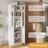 Tall Wooden Bookshelf, White 7 Tier Book Shelf, Bookcase with Glass Doors and Shelves