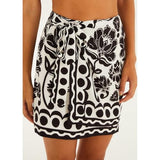 Talakeno Womens Summer Floral Wrap Short Skirt Tie Side High Waist A Line Beach Vacation Boho Mini Skirt(White-Black,XS)