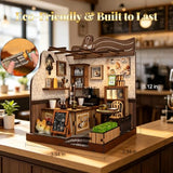 DIY Miniature House Kit for Beginners, Tiny Dollhouse Book Nook Kit Bookshelf Decor, 3D Wooden Puzzle, Gifts for Family Friends Adults Teens, Rustic Farmhouse Café