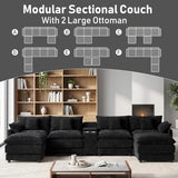ONEMMLION 145" Oversized U-Shaped Cloud Sectional Sofa, Black