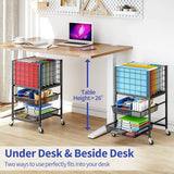 3-Tier Rolling File Cart, Metal Storage Drawer Cart with 2 Sliding File Trays