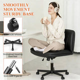 HeroSet Criss Cross Chair with Wheels,Comfy Wide Vanity Chair,Scratch-Resistant Leather Cross Legged Desk Chair