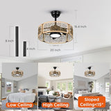 TALOYA 20 Inch Caged Ceiling Fans with Lights Chandelier Remote Control Flush Mount Low Profile for Bedroom Living Room Patio,Reversible, Oak