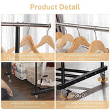 VICERII Clothes Rack, Double Clothing Rack with Wheels and Extra Wide Bottom Shelf, 52.36’’ Heavy Duty Garment Racks , 130LB Capacity, Black