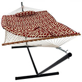 Sunnydaze Rope Hammock with Stand for Outside- 275-Pound Capacity - Includes 12-Foot Hammock Stand, Spreader Bar, Pad, and Pillow - Royal Red