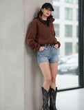 BOWOXO Cropped Fleece Winter Hiking Jacket for Women Cozy Fleece with Secure Side Pockets with 3F Zipper Long Sleeve Windproof Coat（Coffee，XL）