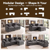 111.4" V-Shaped 5-Seat Sectional Cloud Couch, Chenille Soft Set, Grey
