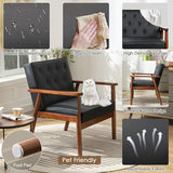 Black Leather Accent Chairs Set of 2, Waiting Room Chairs with Wood Arms, Office Guest Arm Chair