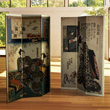Red Lantern 6 ft. Tall Double Sided Japanese Figures Room Divider, 71 inches high and 3 Panels wide Red Lantern