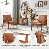 Yaheetech PU Leather Accent Chair, Mid-Century Modern Armchair with Solid Wood Legs