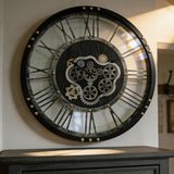 AMAATE Steampunk Wall Clock with Moving Gears, Kinetic Mechanical Industrial Design, Retro Distressed Iron Finish, Dynamic Art for Living Room and Bar Decor, 36 Inch