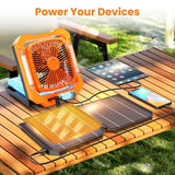 26800mAh Portable Fan Rechargeable with 18W Detachable Solar Panel, Quiet Battery Powered Camping Fan Cordless with LED Lantern,3 Speed,Timer,USB-C,for Bedroom Tent Home Office Desk Hurricane(Orange)
