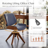 HULALA HOME Faux Leather Swivel Desk Chair No Wheels, Blue